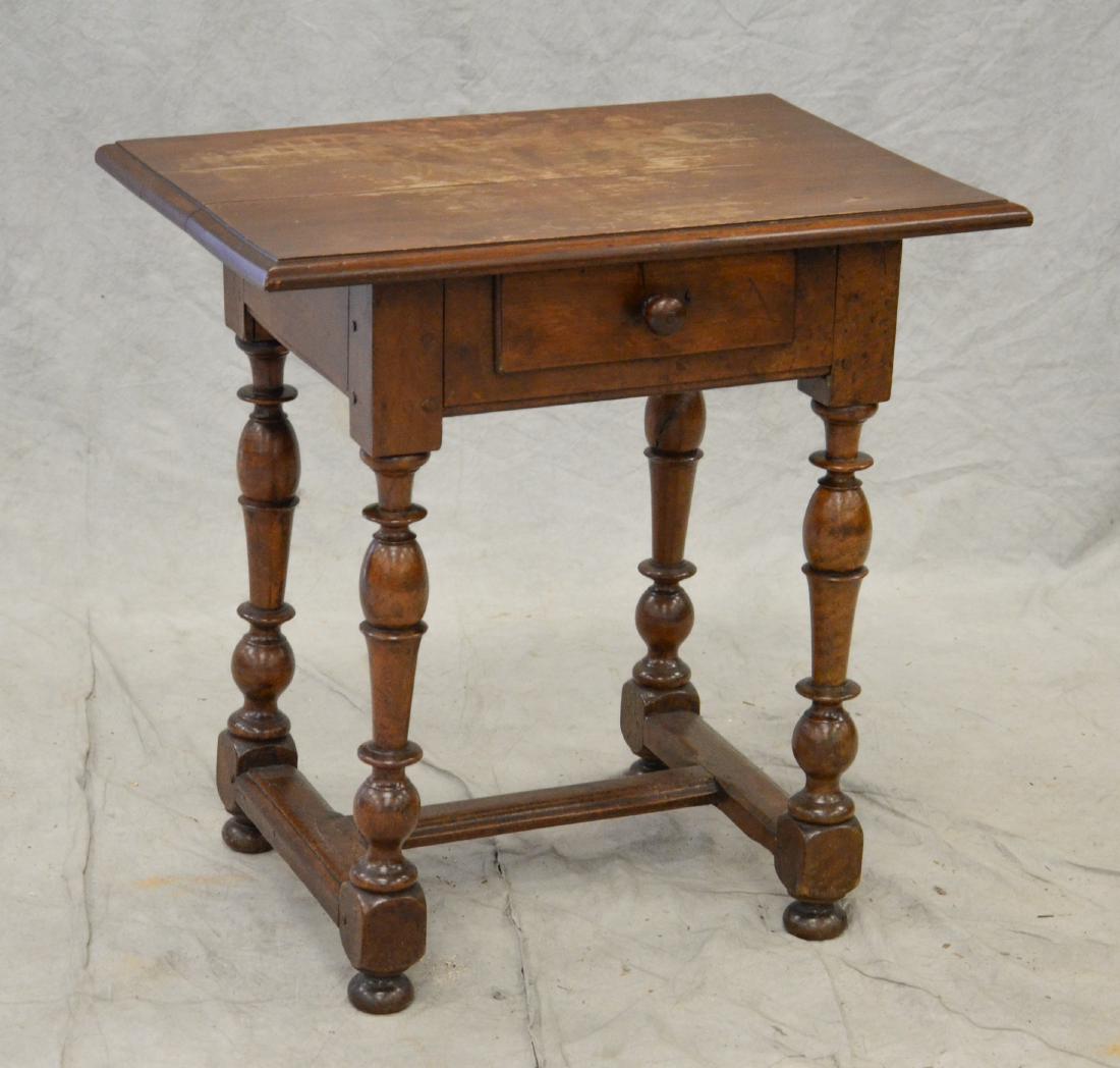Walnut stretcher base Wm & Mary tavern table w/drawer (1 of 4)