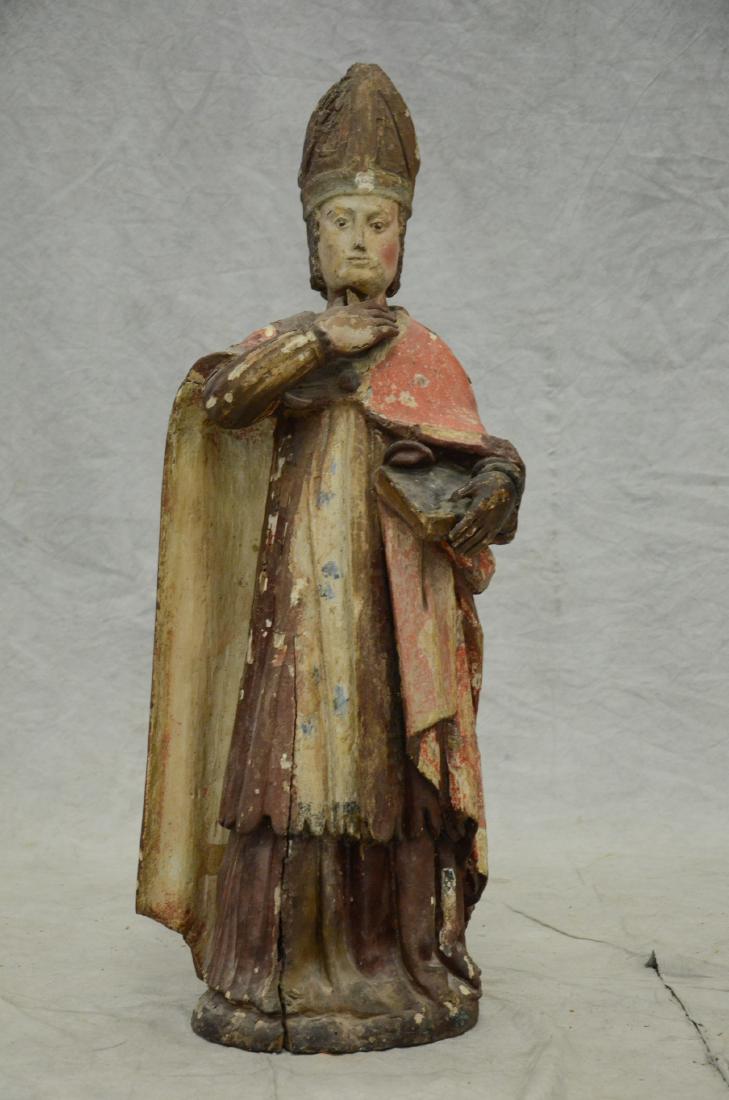 Carved and painted wood figure of saint, 18th/19th c (1 of 6)