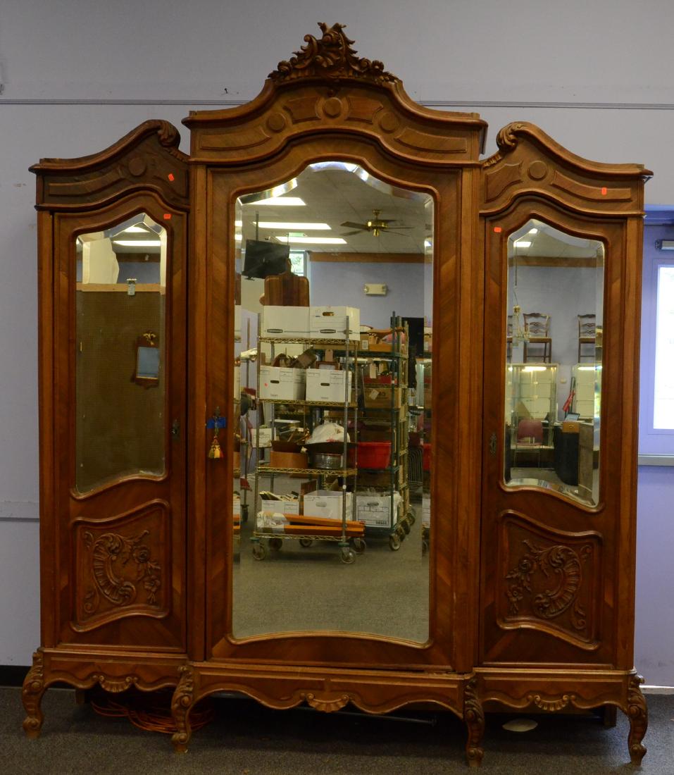 Carved walnut French 3 door armoire (1 of 4)