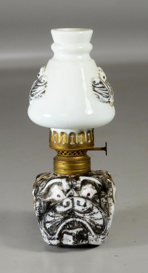 Miniature bulldog face milk glass lamp (1 of 4)