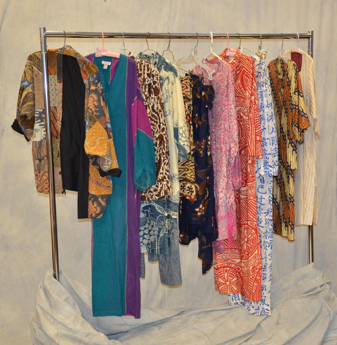 (11) Pcs Ethnographic Summerwear: (11) Pieces of ethnographic summerwear from Thailand, Nairobi, Indonesia, Condition Report: Minor staining on block color kaftan, all others in good condition