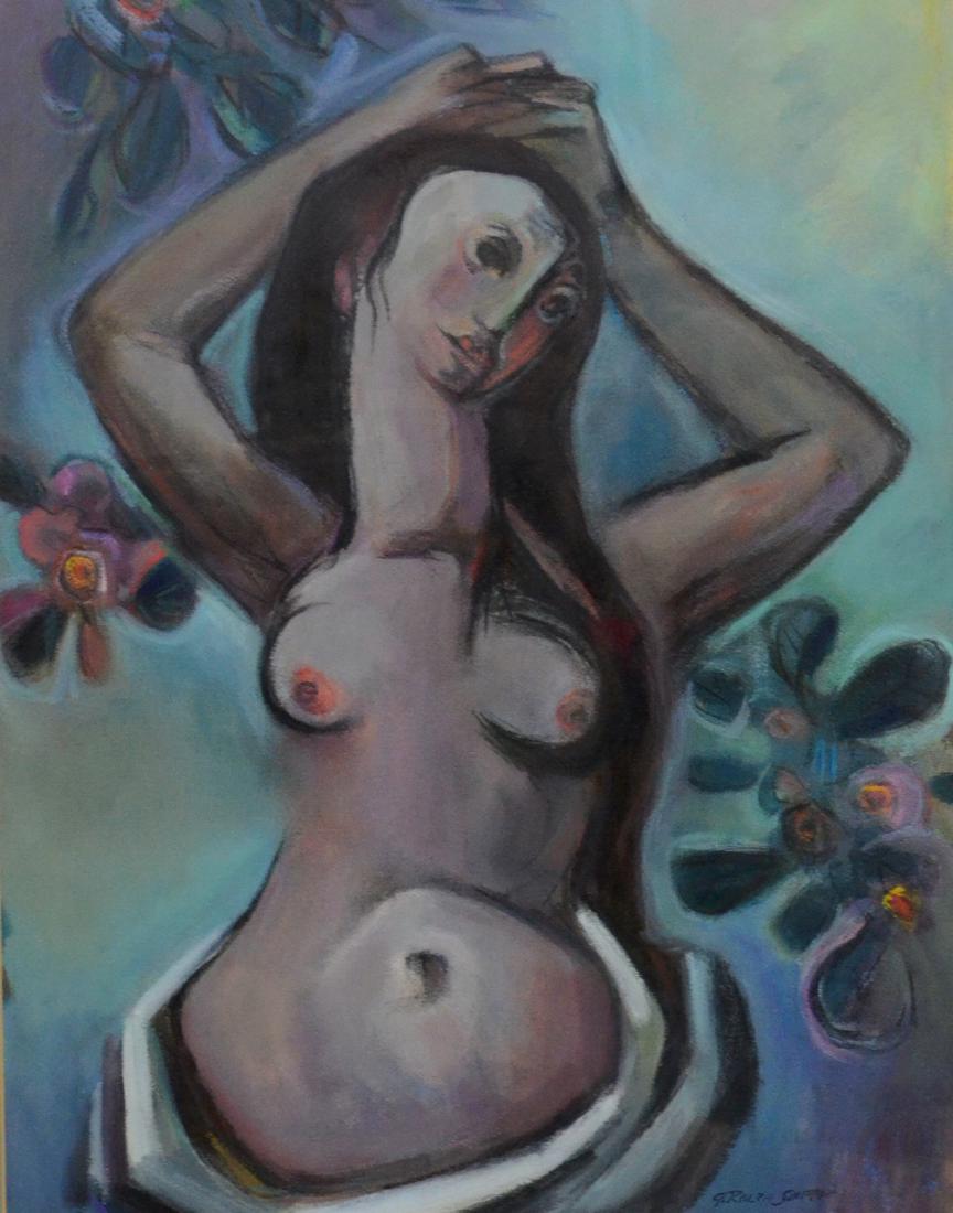 G Ralph Smith mix media female nude "Lady in Repose": G Ralph Smith (American, 1907-2007), PAFA, mixed media painting of female nude, "Lady in Repose", signed "G Ralph Smith", 22-3/4" x 17-3/4" sight, in a 28-1/4" x 22-1/4", very good condition