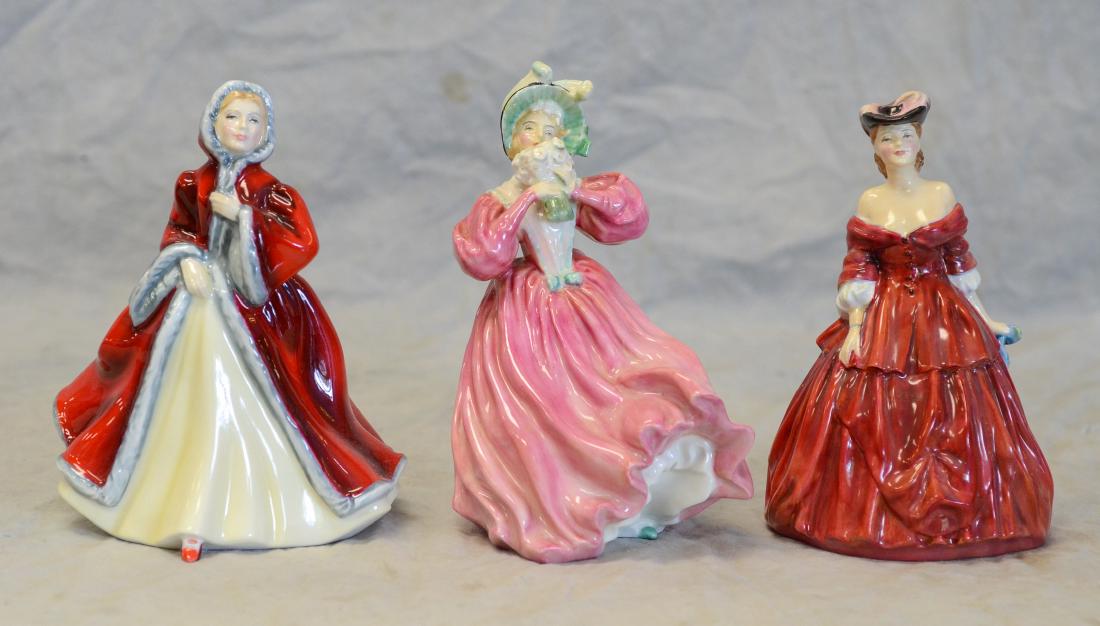 (3) Royal Doulton Figurines: (3) Royal Doulton figurines, Sara modeled by Peggy Davies HN 2265, Vivienne HN 2073, Marguerite HN 7928, tallest 8"
