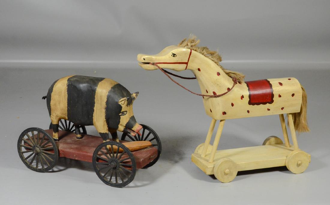 Folk art pull toys, pig by Walter and June Gottshall (1 of 5)