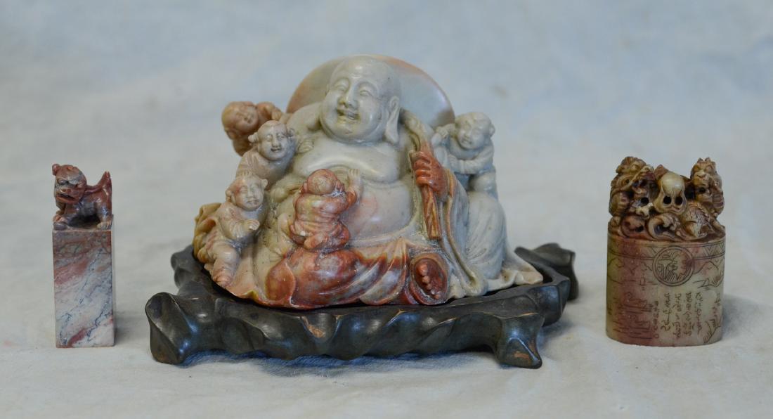 (3) Chinese carved soapstone pieces (1 of 3)