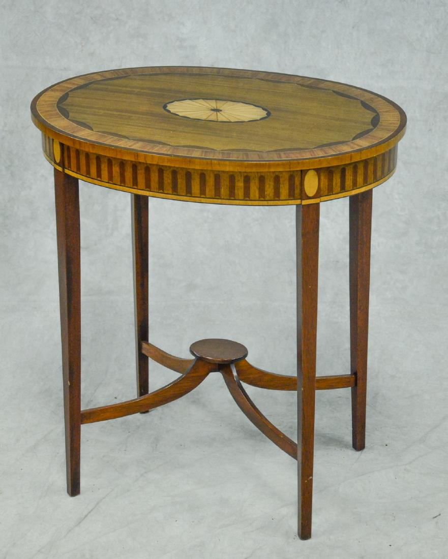 Shell inlaid tapered leg oval side table (1 of 2)