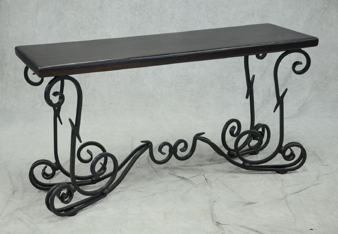 Wrought iron wood top console table 59" w, 18" d (1 of 1)