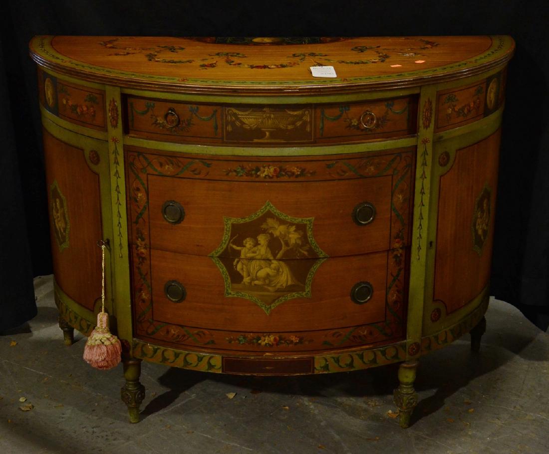 Adams style paint decorated demilune commode (1 of 8)
