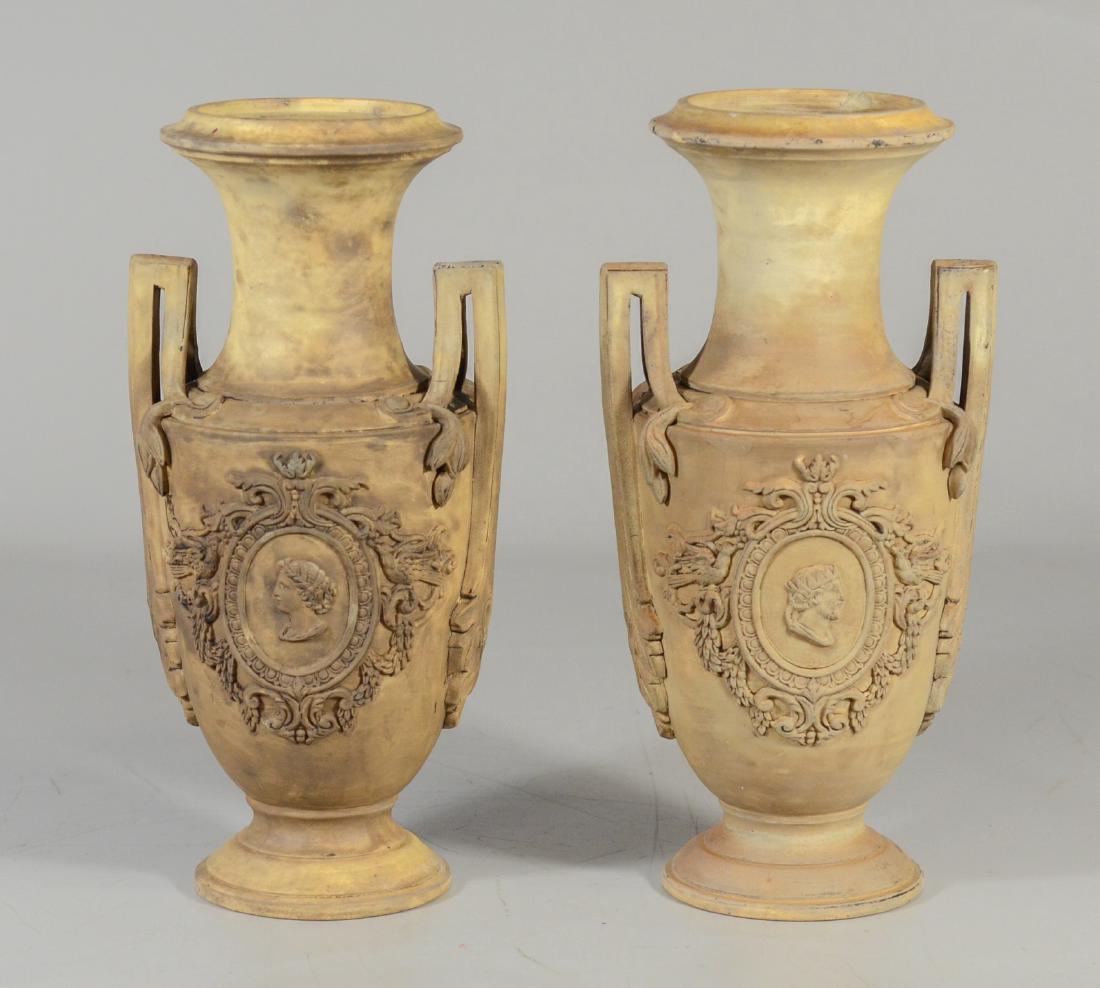 Pr of Continental pottery vases with classical (1 of 3)