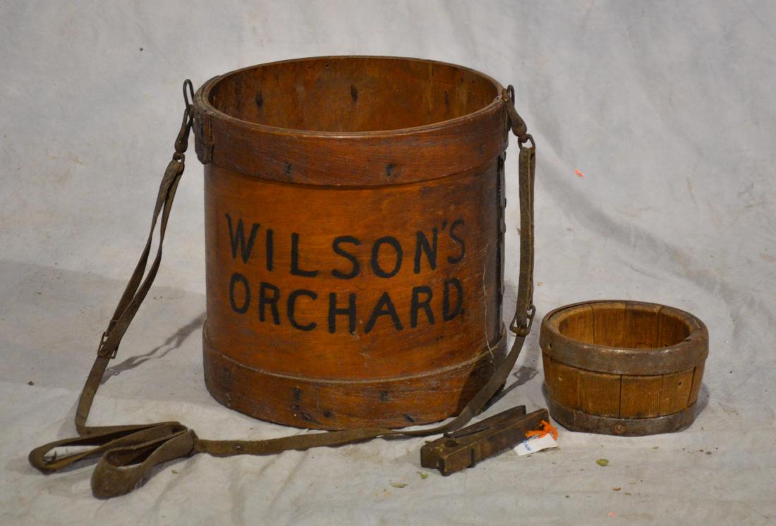 Wooden apple gathering basket with leather strap handle (1 of 1)