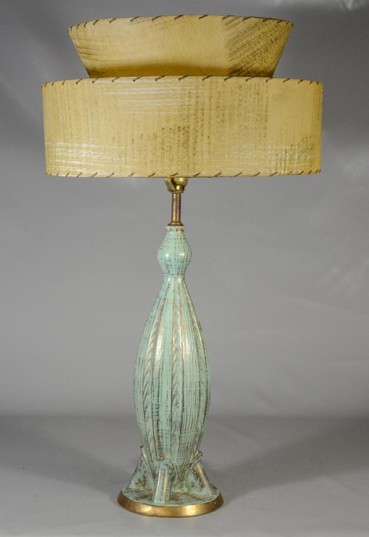 Midcentury modern atomic retro lamp, turquoise and gilt (1 of 2)