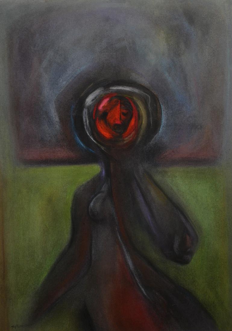 G. Ralph Smith, American PA (1907-2007) painting of an: G. Ralph Smith, American PA (1907-2007) painting of an abstract female nude, mixed media on paper, signed lower left, measures 29" x 20 1/2", framed size 36 1/2" x 27", very good condition,