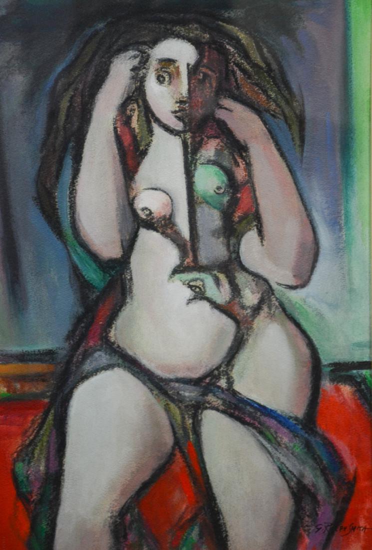 G. Ralph Smith, American (1907-2007), painting of a: G. Ralph Smith, American (1907-2007), painting of a female nude, mixed media on paper, signed lower right, measures 21" x 14 1/2", framed size 28 1/4" x 22 1/2", very good condition