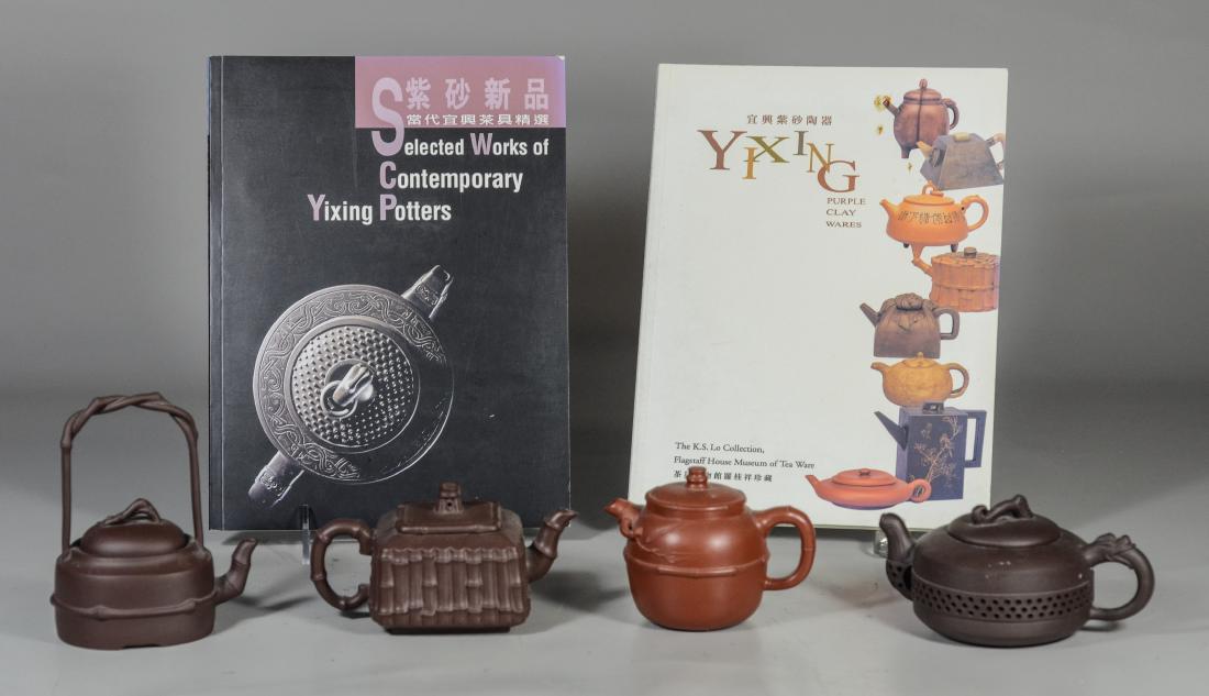 (4) Yixing teapots together with 2 volumes "Ying Purple (1 of 6)
