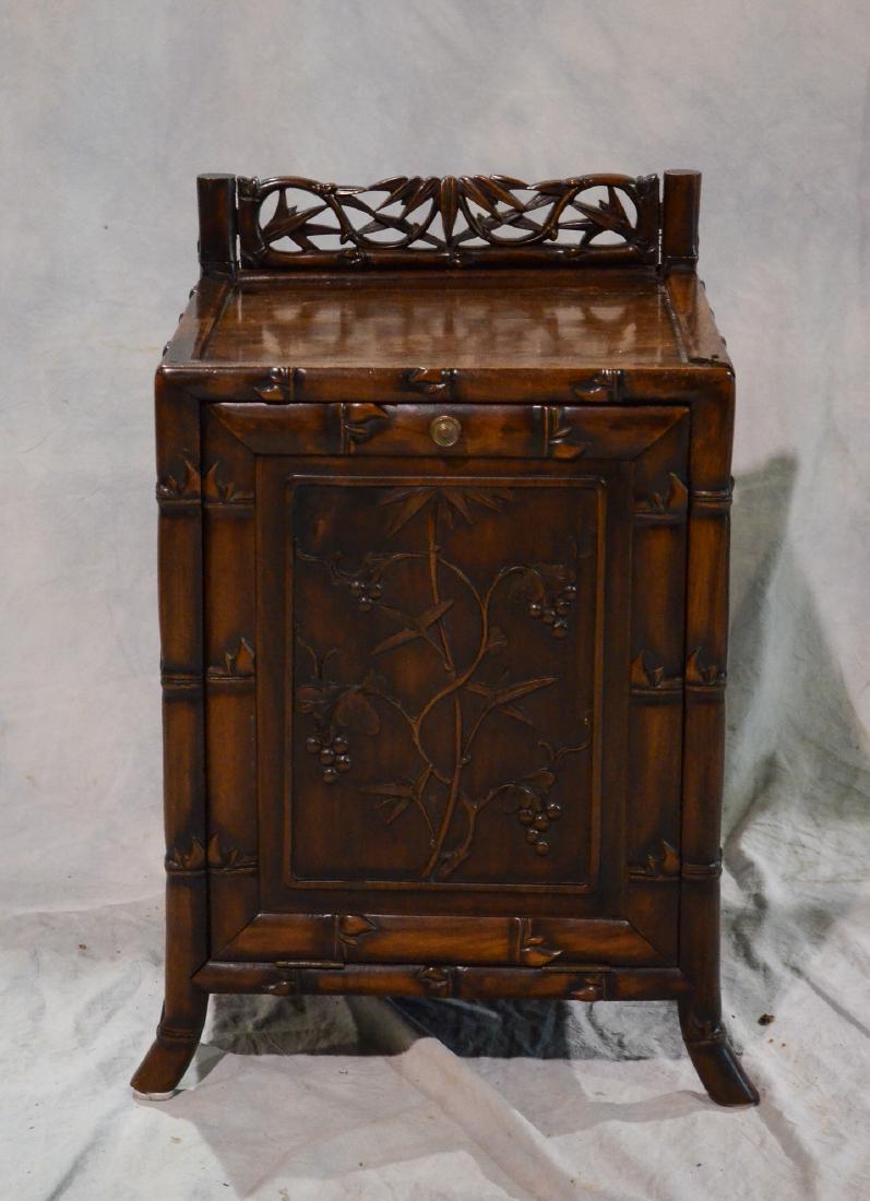 Antique Chinese Carved Teak Coal Bin; Carved Front and (1 of 1)