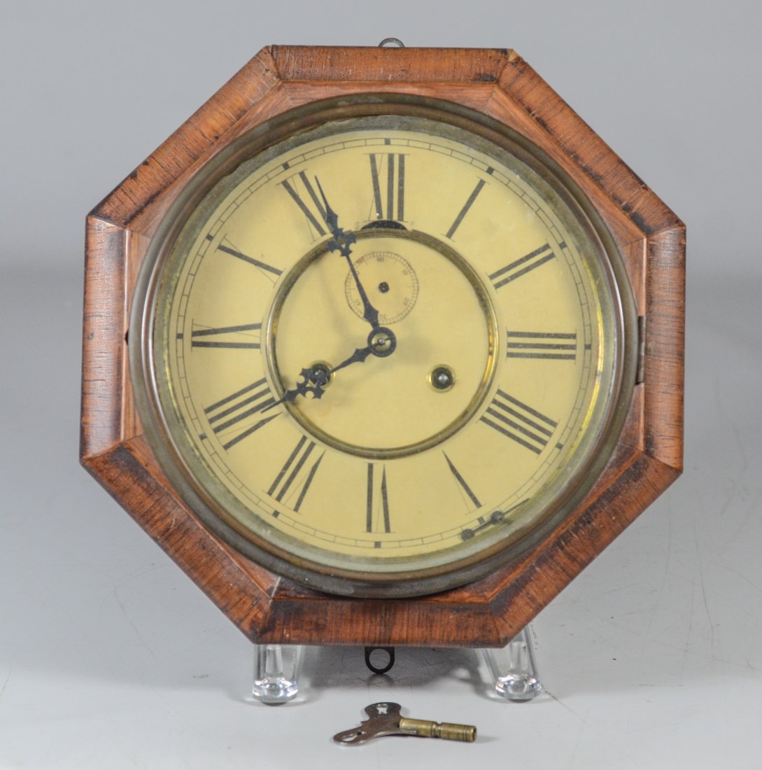 Octagonal Ansonia wall clock with second hand, original