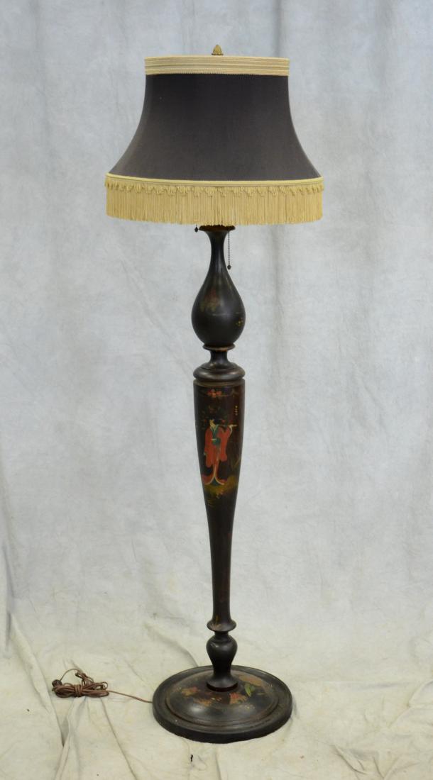 Japanned carved wood floor lamp, paint decorated (1 of 1)
