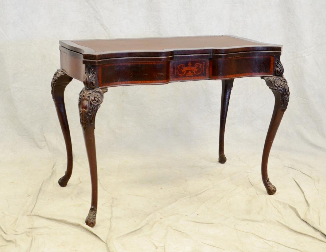 Antique inlaid mahogany leather top game extension (1 of 2)