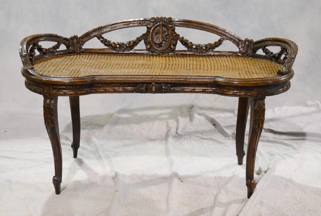 Antique French Carved Walnut Kidney shaped bench with (1 of 1)