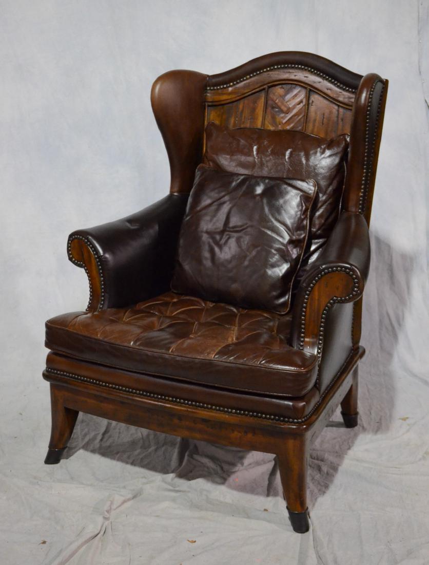 Custom tufted leather wing chair, tufted brown leather (1 of 2)