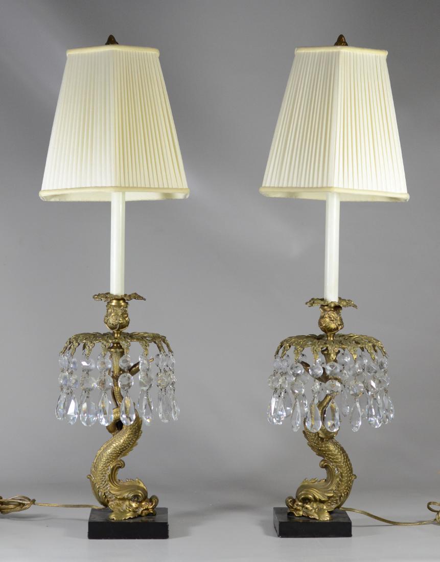 Pr Rococo style gilt metal dolphin form table lamps, (1 of 5)