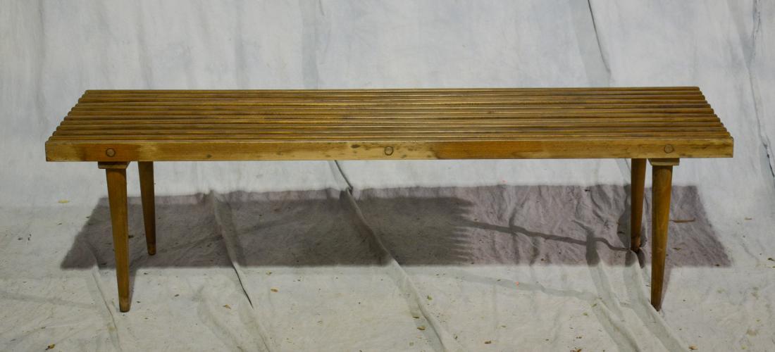 Mid-century modern slatted top bench, 60" l, 17" w, 17" (1 of 1)