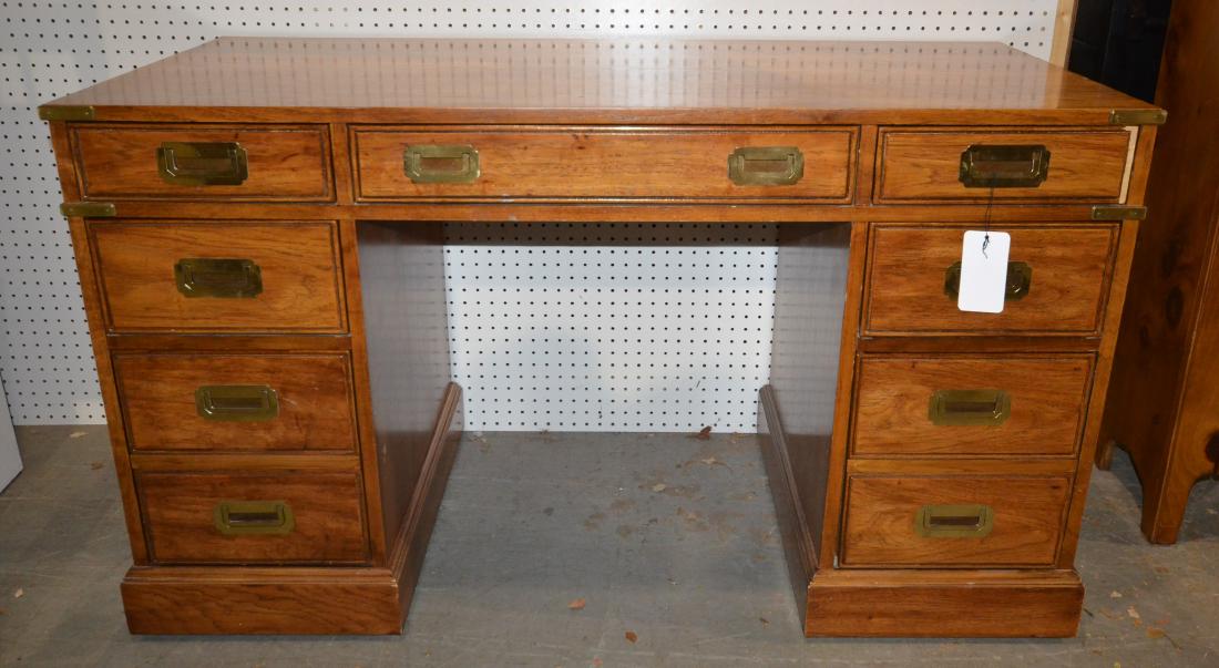 National Mt. Airy walnut campaign style desk, brass (1 of 1)