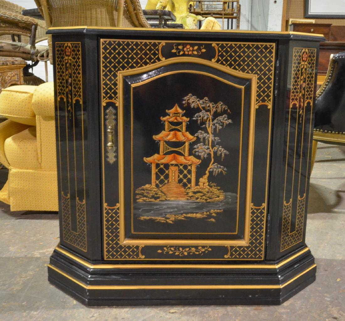 Ebonized chinoiserie paint decorated cabinet, ebonized (1 of 1)