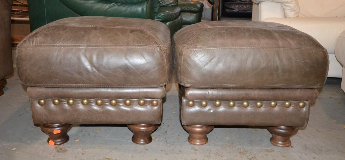 Pair custom modern design leather ottomans, stitched (1 of 1)