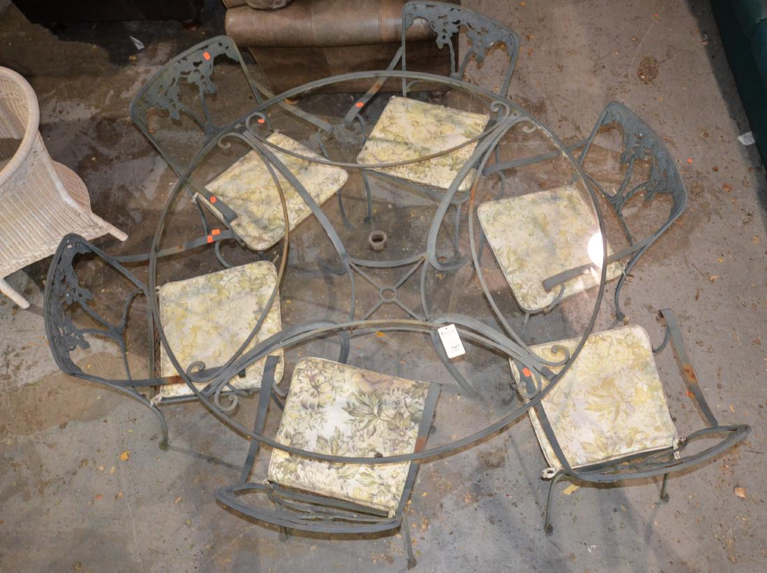 (7) piece decorative metal glass top patio set, set (1 of 1)