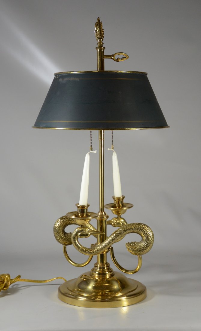 Brass Bouillotte Swan Lamp with Tole Shade (1 of 2)