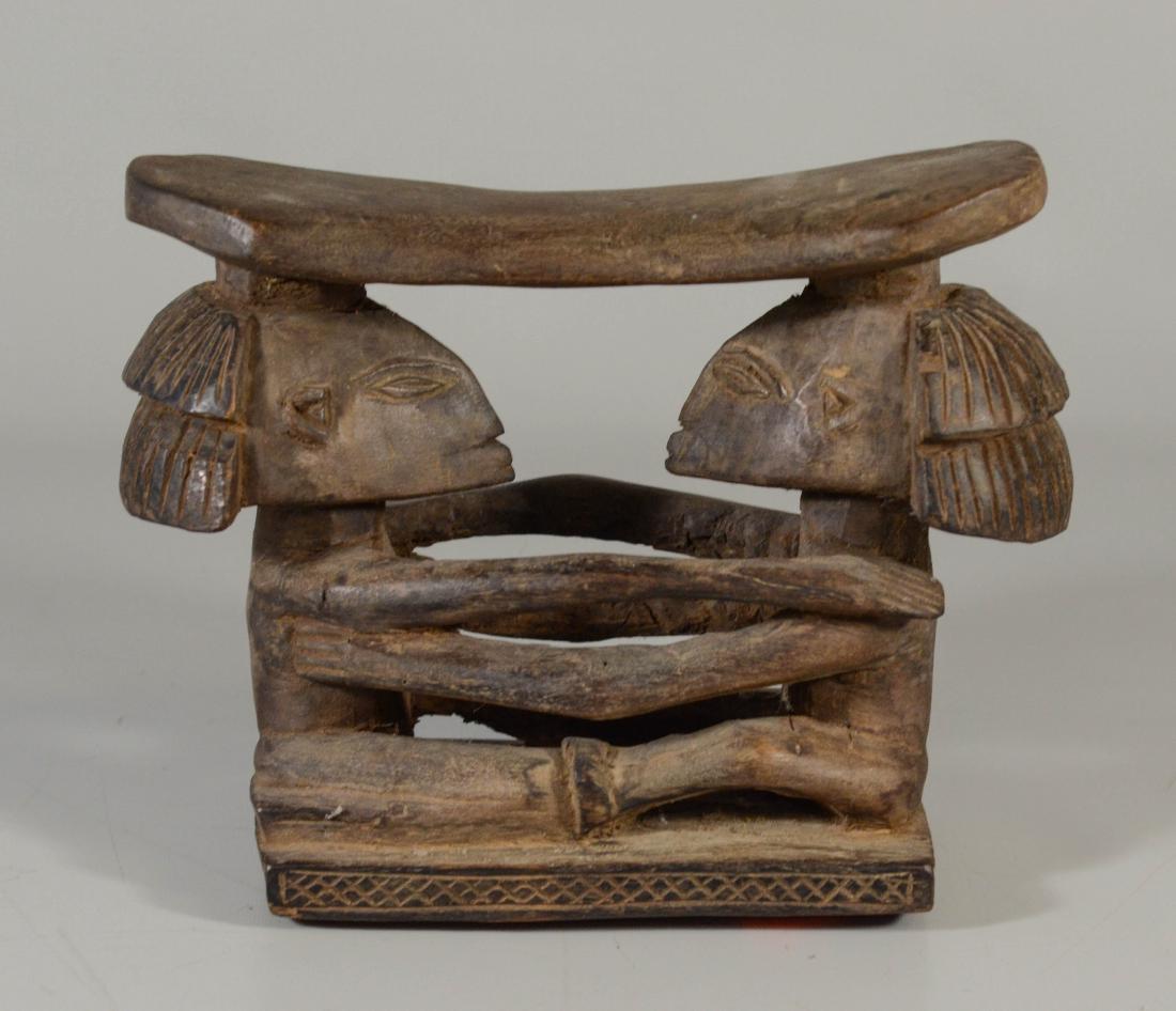 Ethnographic tribal art figural footstool, 2 figures (1 of 1)