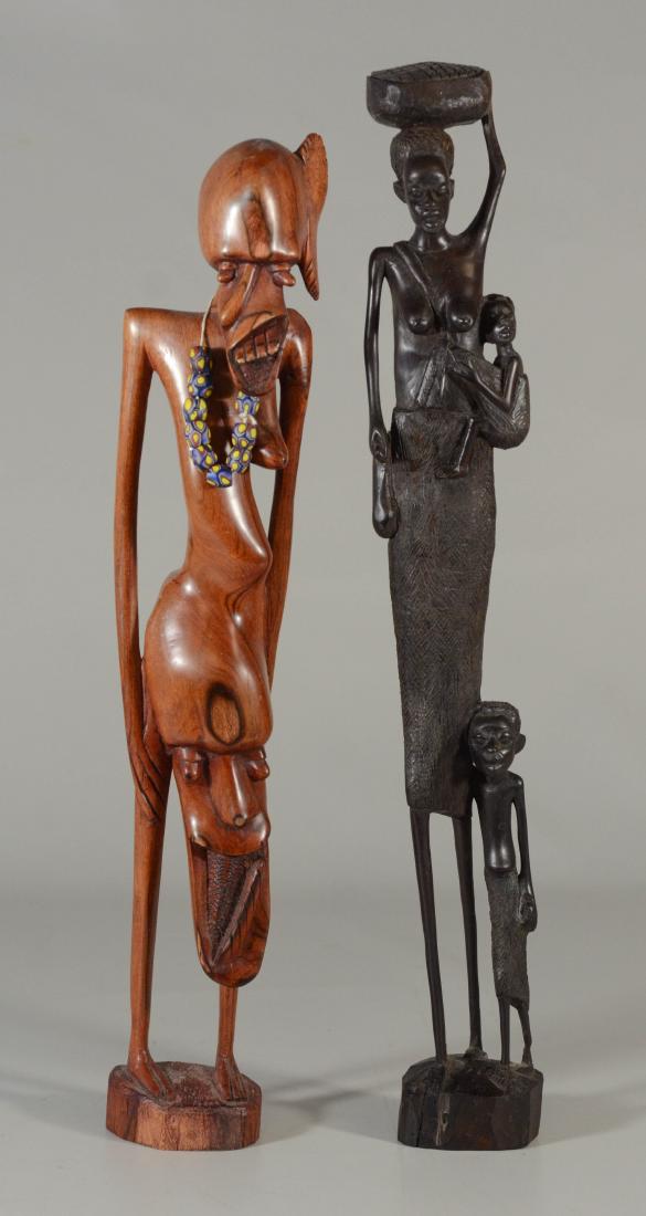 (2) African carved wood female figures, tallest 20" (1 of 3)
