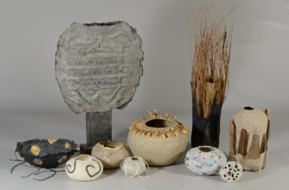 (10) Handmade paper fiber sculpture forms and vessels (1 of 3)