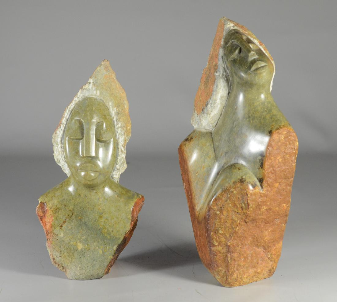 (2) veridite green shona stone portrait bust carvings (1 of 6)