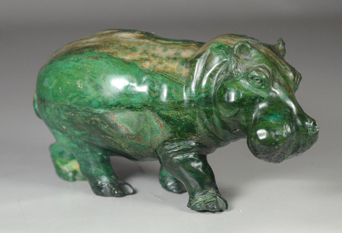 Carved Shona Stone Hippopotamus, Green Veridite, signed: Carved Shona Stone Hippopotamus, Green Veridite, signed "Chando", 7" long by 3 1/2" tall, Zimbabwe