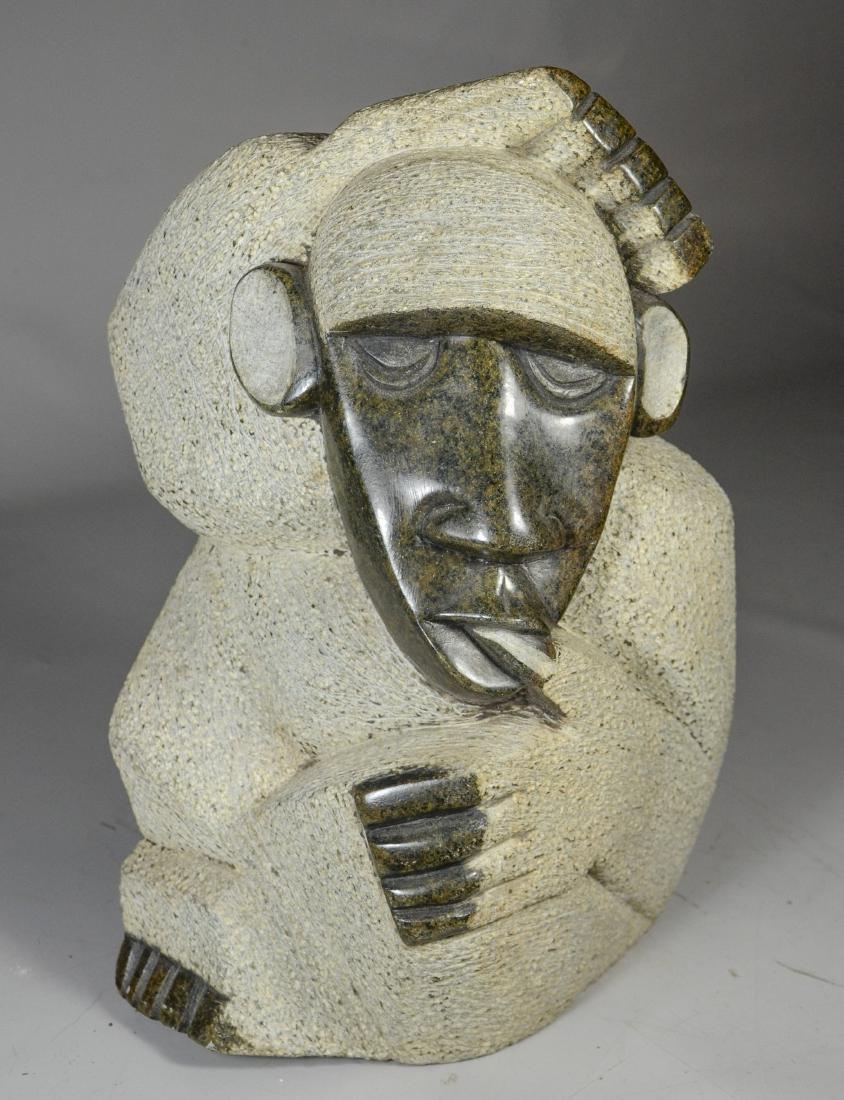 African stone sculpture, baboon, unsigned, 14" h: African stone sculpture, baboon, unsigned, 14" h