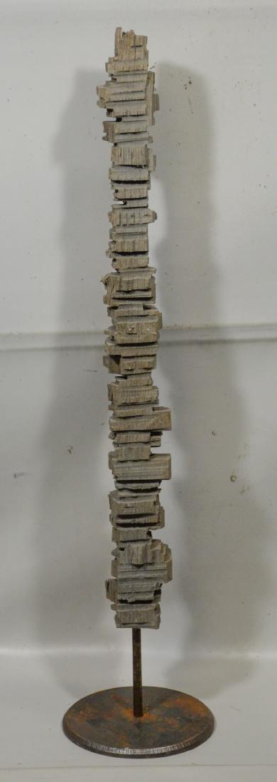 Contemporary carved wood sculpture on found steel base, (1 of 1)