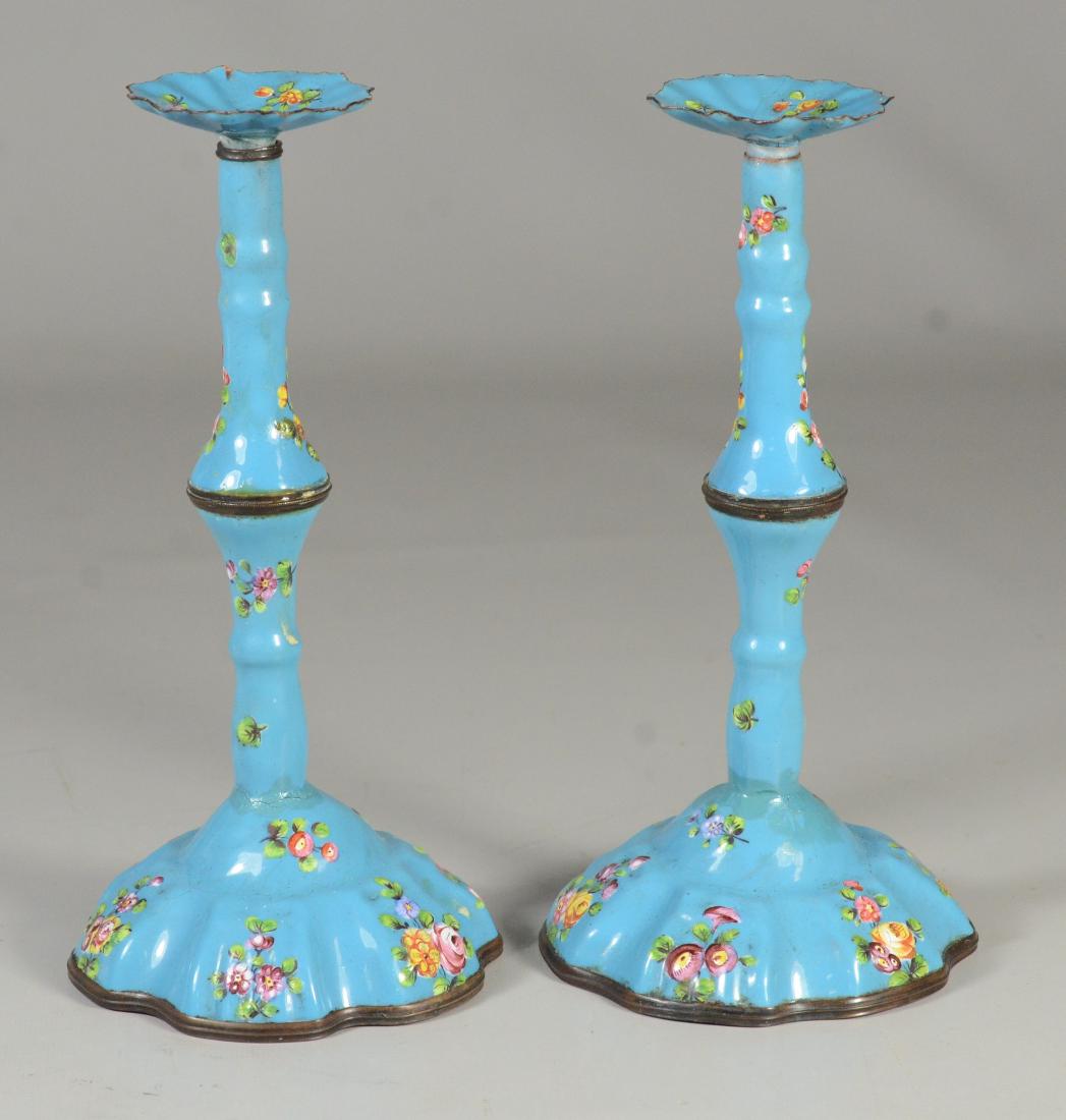 Pr Battersea Bilston English enamel taper sticks (1 of 9)