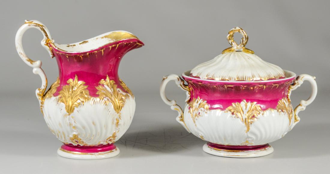 Meissen gilt and burgundy porcelain creamer & sugar (1 of 4)