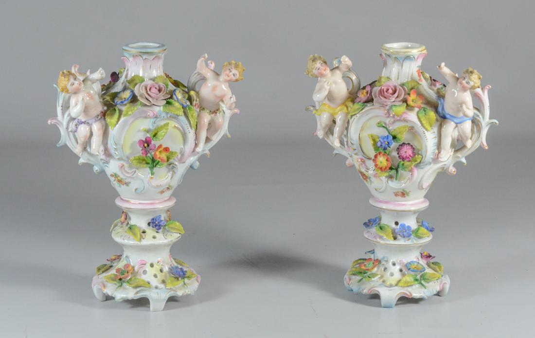 Pr German porcelain potpourri urns, early 20th C (1 of 5)