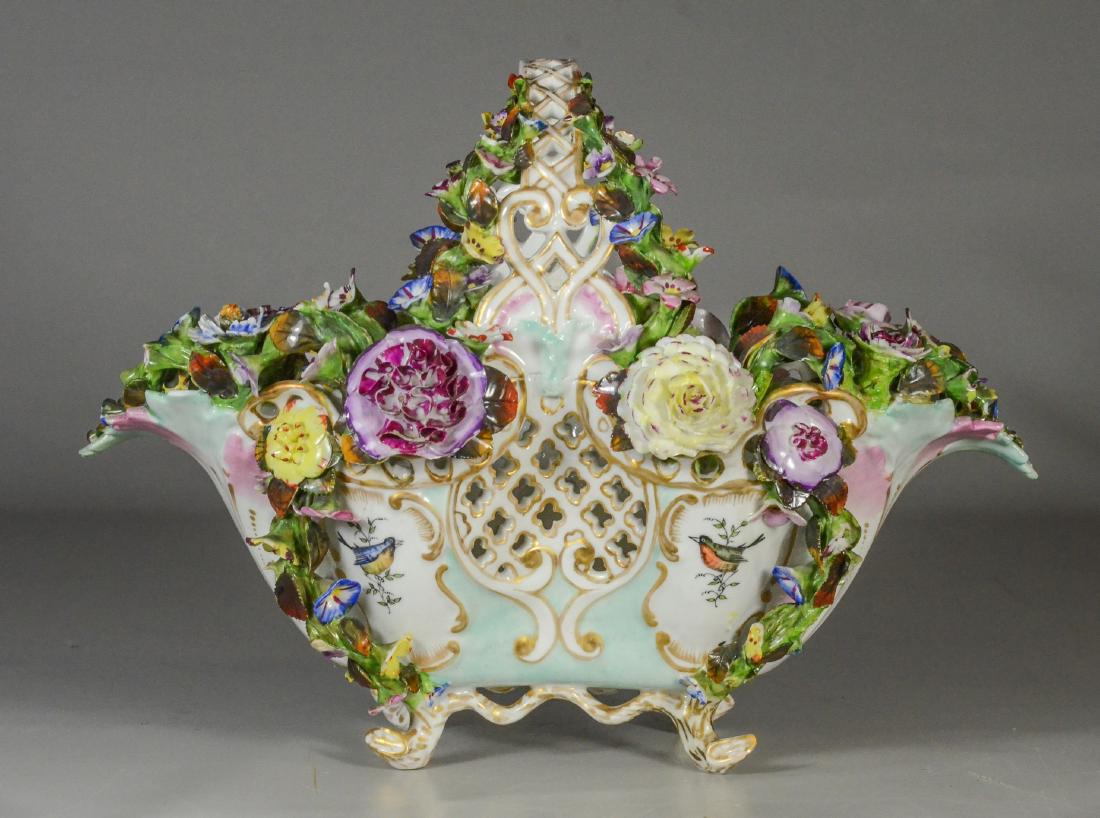 German floral encrusted center basket, early 20th C (1 of 16)