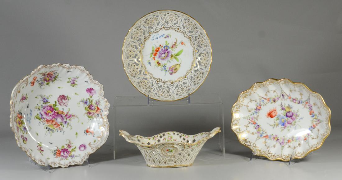 (4) floral decorated  porcelain bowls, 3 Dresden (1 of 9)