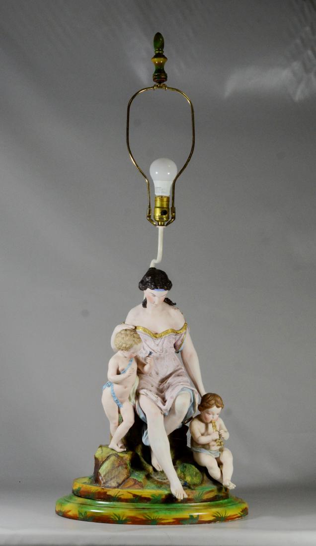 Continental painted bisque group,Maiden w/2 Putti (1 of 6)