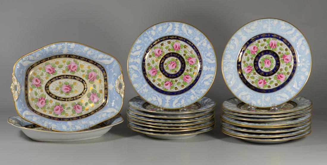 (19) pc English porcelain dessert set,  may be Spode (1 of 7)