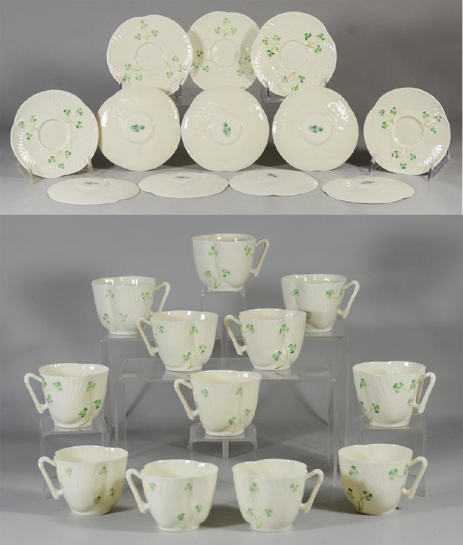 (12) Irish Belleek 3 lobe cups and saucers (1 of 8)