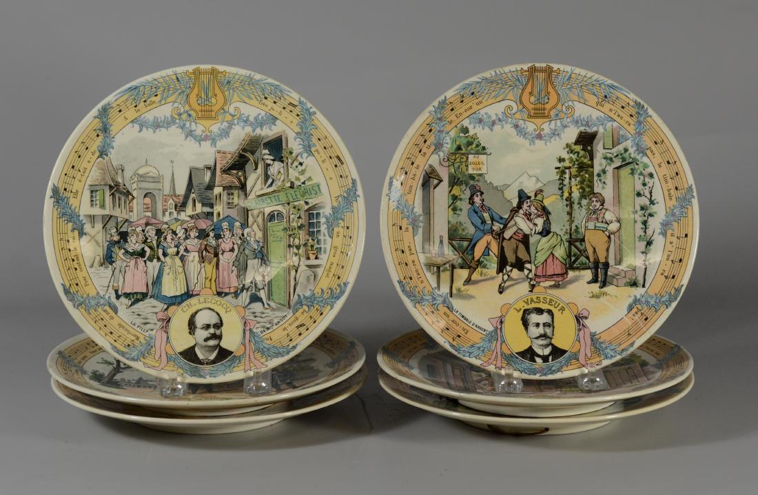 (6) French transfer 'historical' cabinet plates: (6) French transfer decorated 'historical' cabinet plates, Sarreguemines, late 19th C, 8-1/2" D
