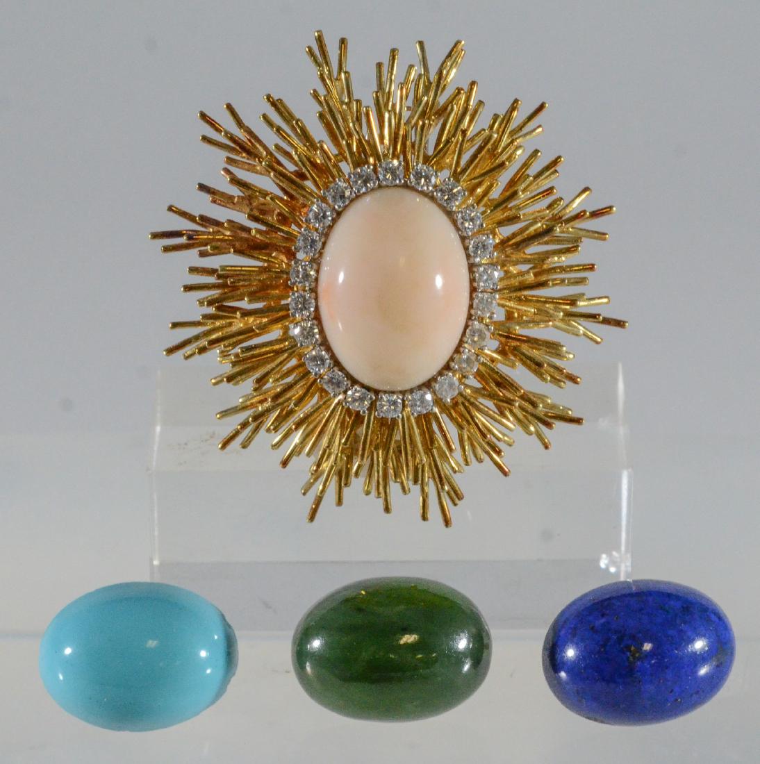 Unmarked 18K YG & diamond oval sunburst wire pin (1 of 6)