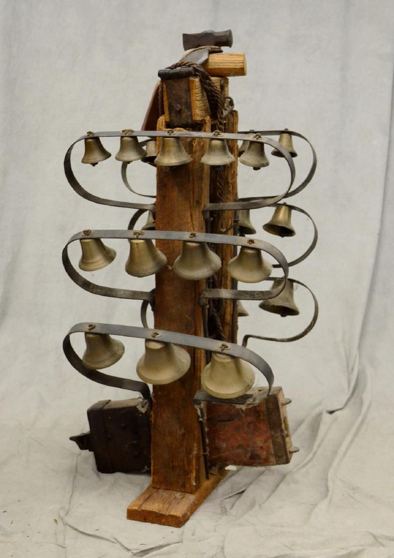 (3) pr of graduated Conestoga wagon bells on stand