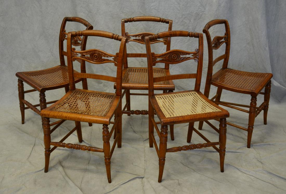 (5) Carved figured maple Federal side chairs (1 of 3)